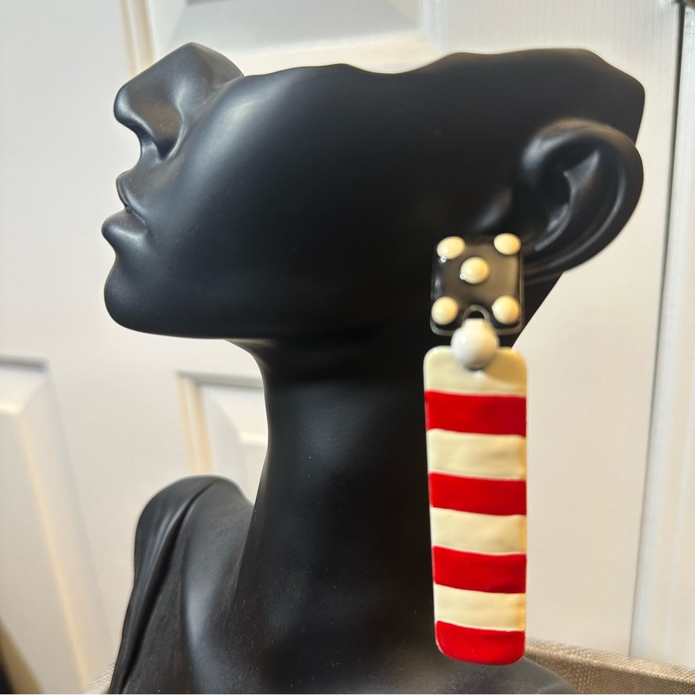 Vintage metal red, white and blue pierced  earrings